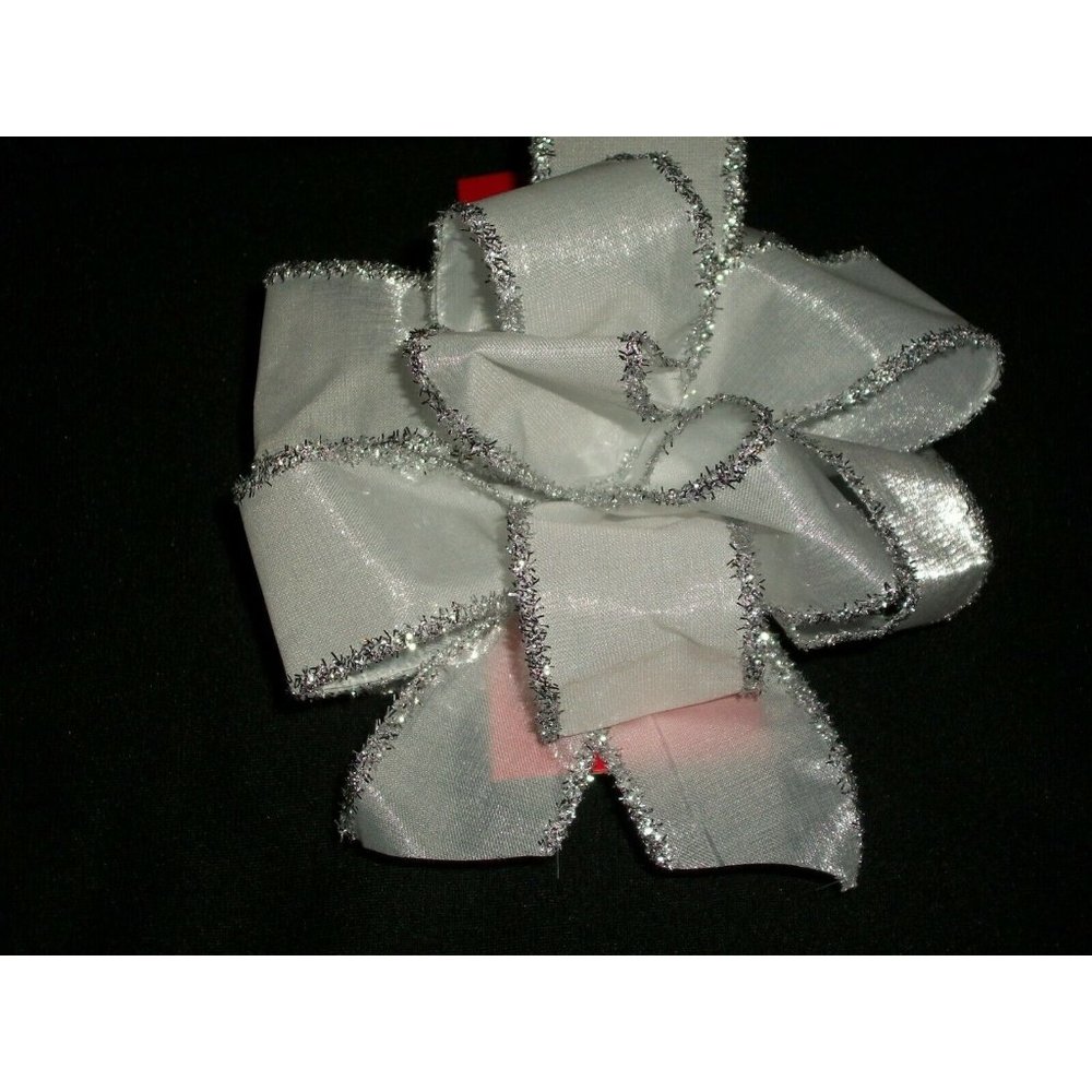 Premium Bow White Silver Tinsel Glitter Shimmer Craft Wreath Decorating Bow